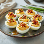 How to make Sticky Honey Bacon Deviled Eggs Sharp Cheddar — cooking process step