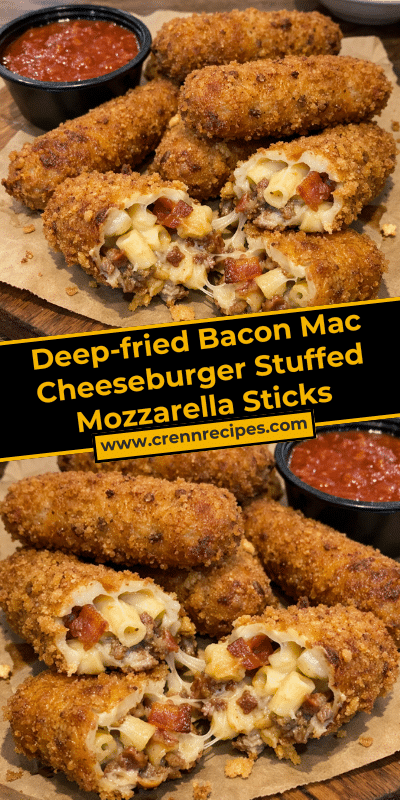 Deep-fried Bacon Mac Cheeseburger Stuffed Mozzarella Sticks