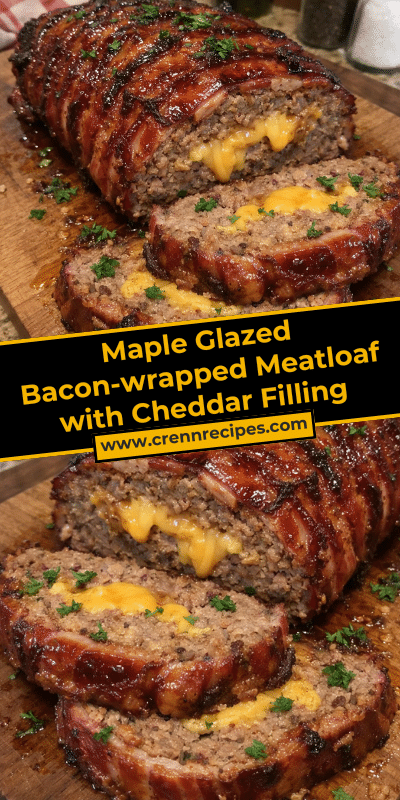 Maple Glazed Bacon-wrapped Meatloaf with Cheddar Filling