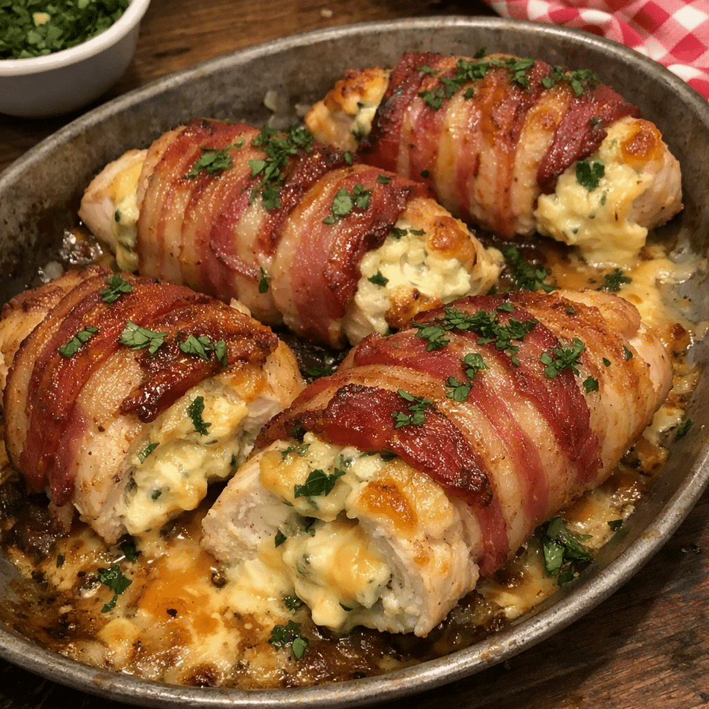 Bacon-wrapped Cheddar Stuffed Chicken Bake — restaurant-quality recipe photo