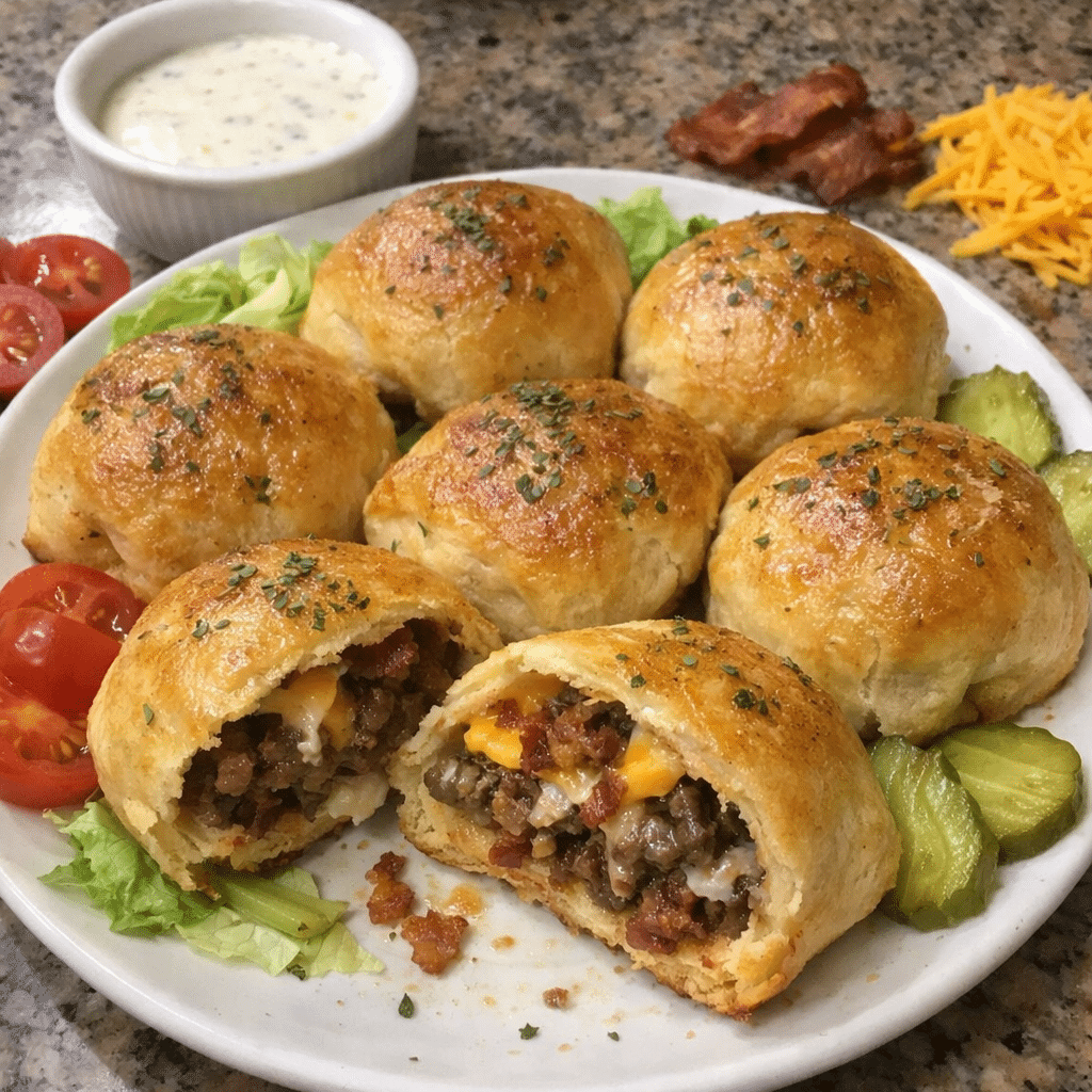 Cheesy Bacon Ranch Burger Stuffed Crescent Bombs — restaurant-quality recipe photo