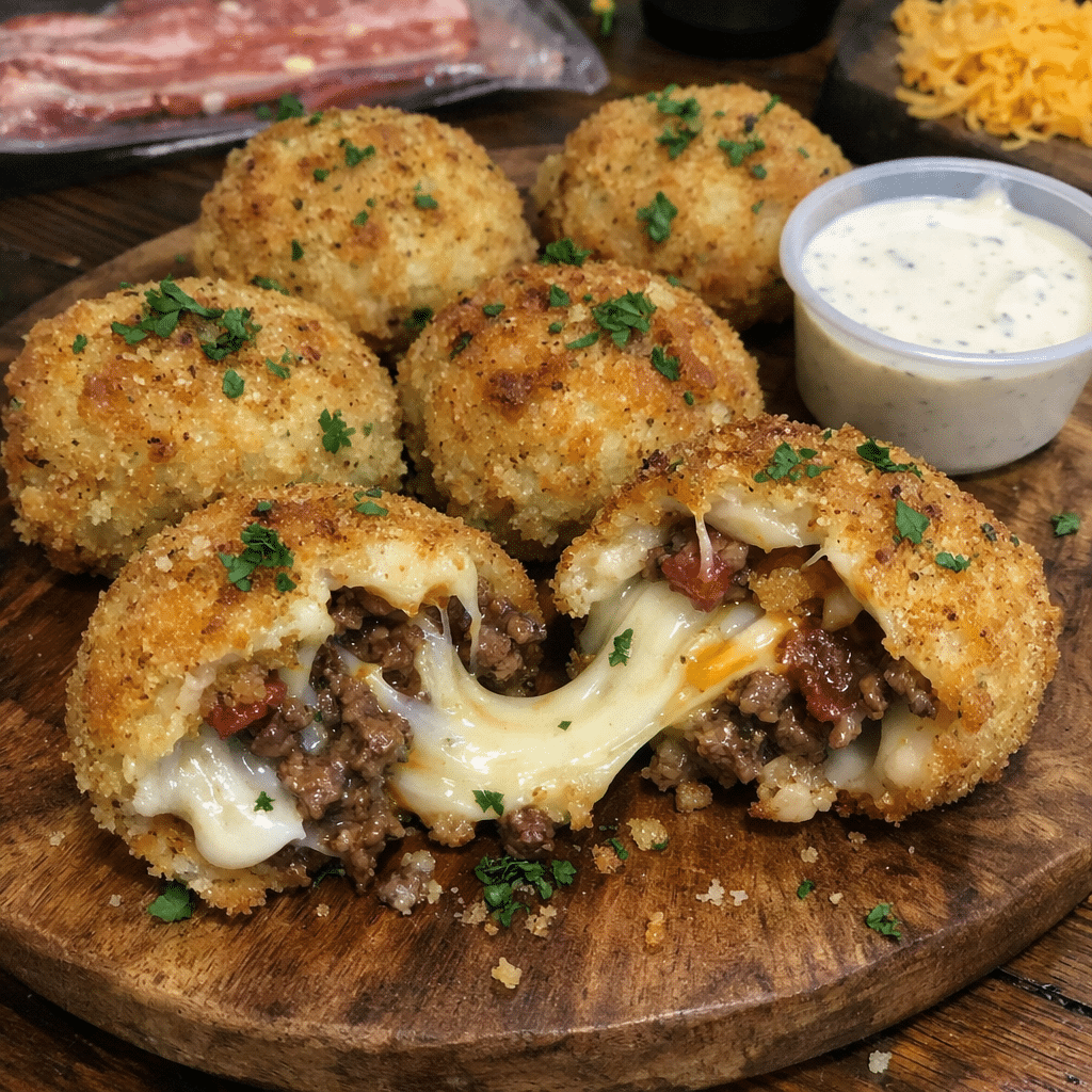 Cheesy Bacon Ranch Cheeseburger Stuffed Mozzarella Bombs — restaurant-quality recipe photo