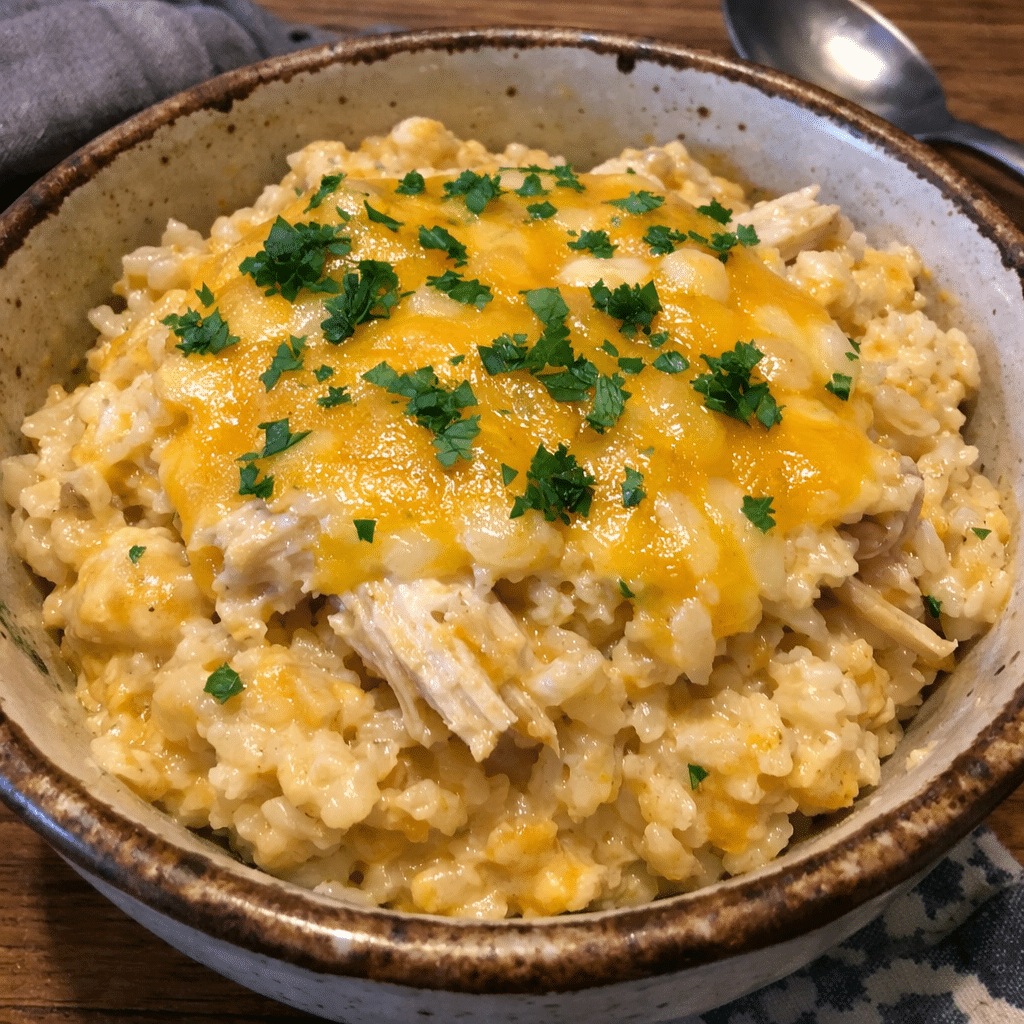 Crockpot Cheesy Chicken and Rice — restaurant-quality recipe photo