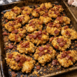 How to make Garlic-Butter Cheddar Crust Sheet-Pan Chicken Bites With Smoky Bacon — key cooking step