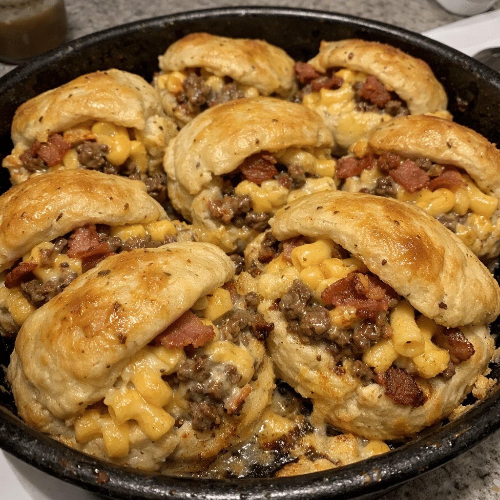 Gooey Bacon Mac Cheeseburger Stuffed Biscuit Pull-aparts — restaurant-quality recipe photo