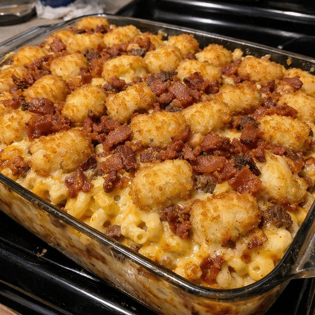 Loaded Bacon Mac Cheeseburger Tater Tot Bomb Bake — restaurant-quality recipe photo