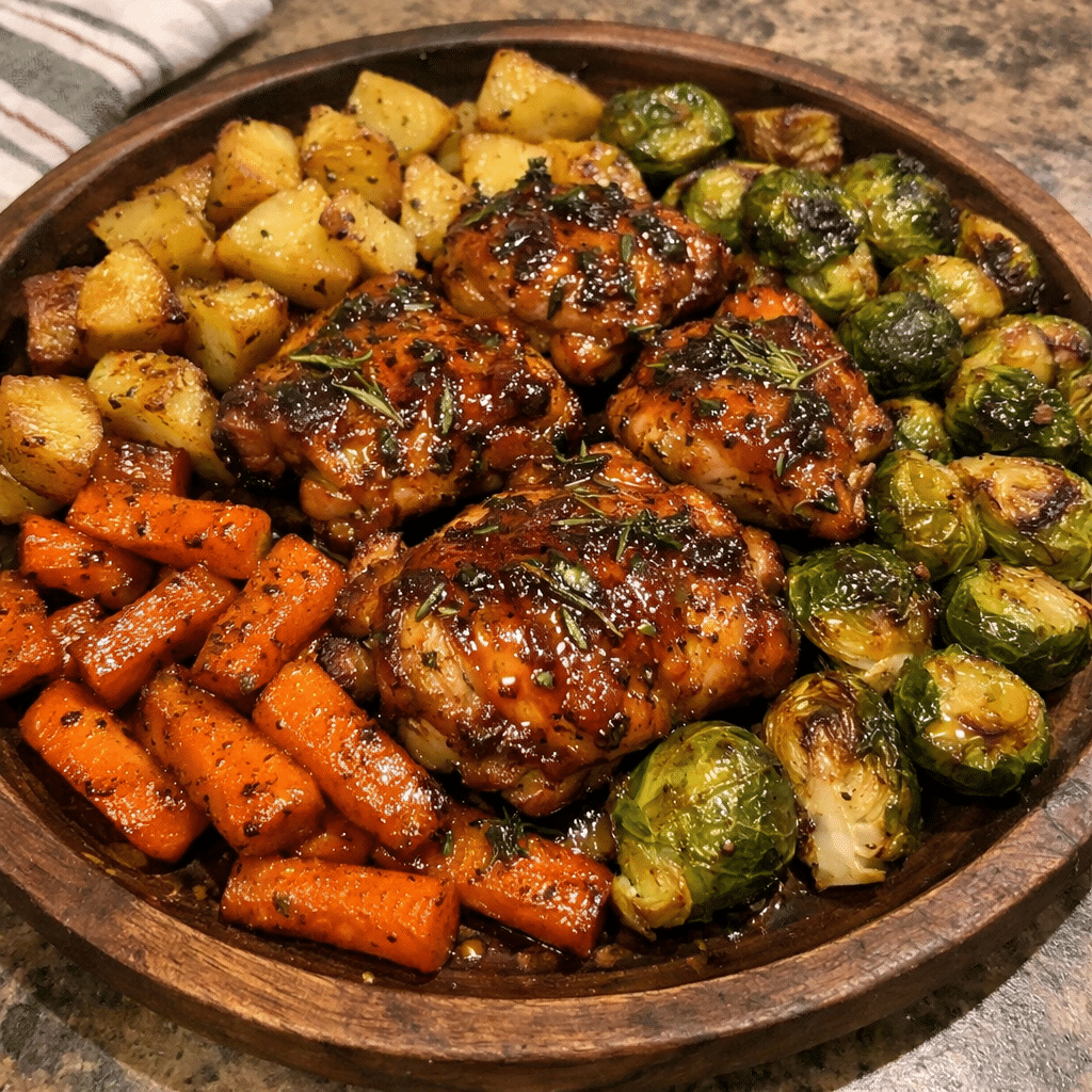 Maple Glazed Herb Chicken Thighs with Roasted Vegetables — restaurant-quality recipe photo