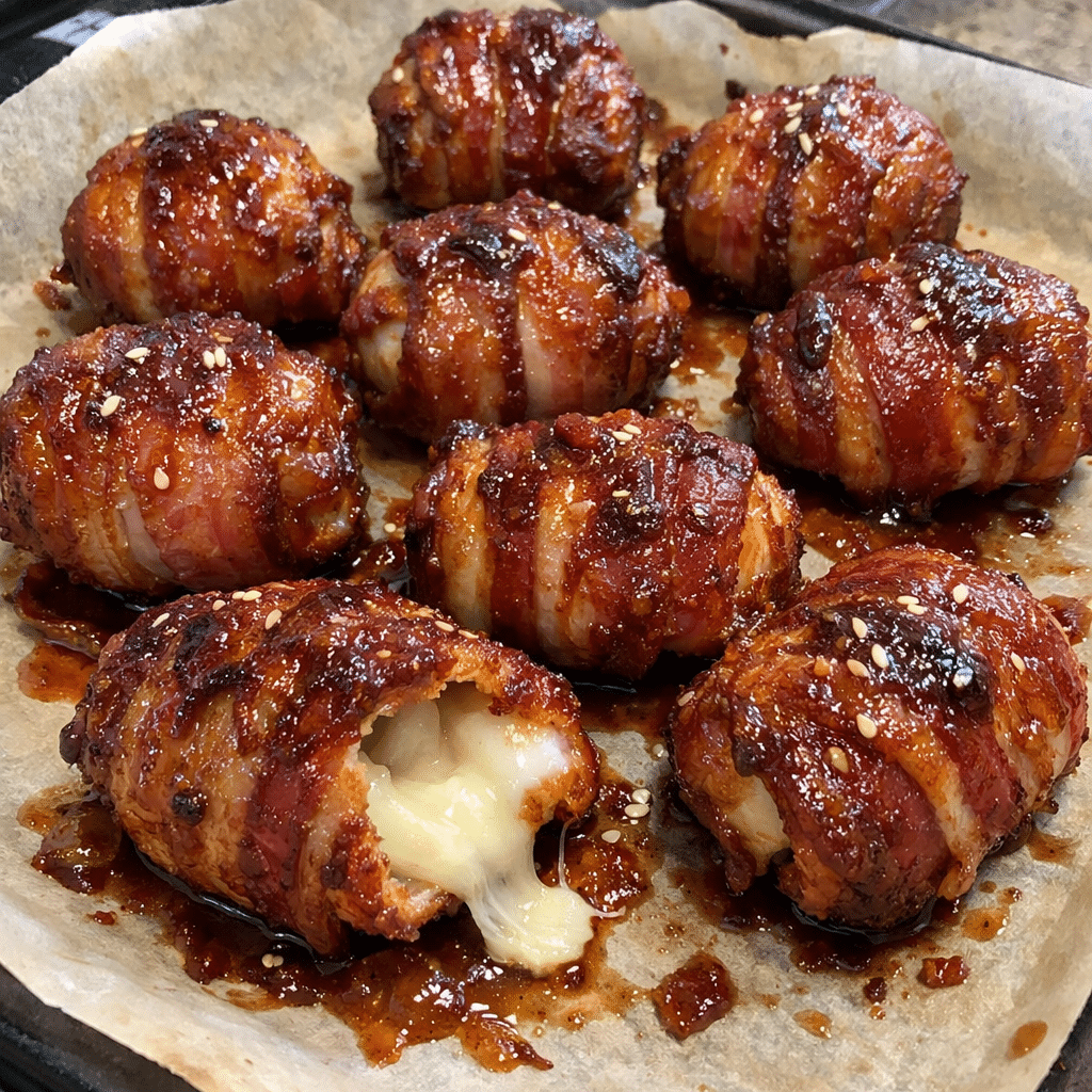 Sticky Honey BBQ Bacon Bombs Stuffed With Melty Mozzarella — restaurant-quality recipe photo