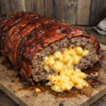 How to make Sticky Maple BBQ Bacon Meatloaf Stuffed With Creamy Mac and Cheese — key cooking step