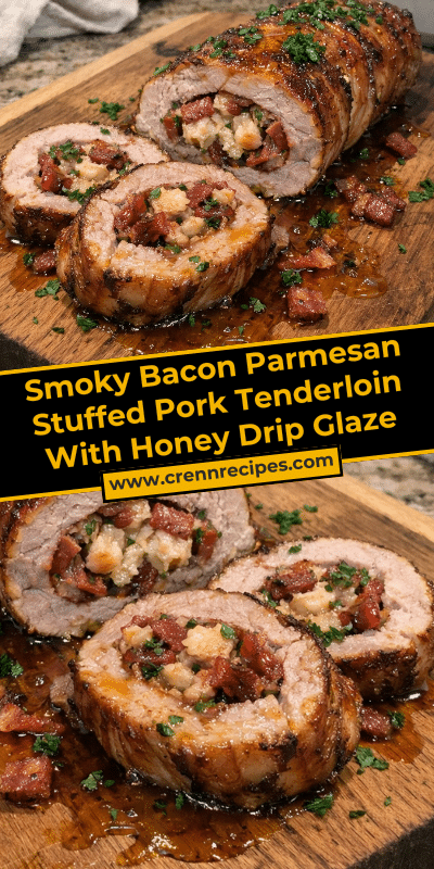 Smoky Bacon Parmesan Stuffed Pork Tenderloin With Honey Drip Glaze